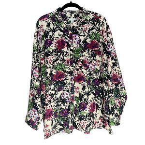 J. Jill Women's Floral Oat Leaves Print Button Front Blouse Size 2x